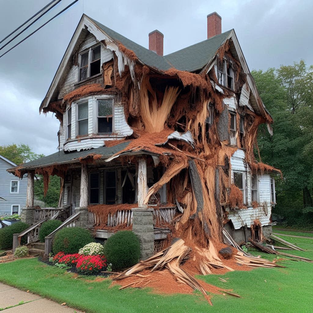 Damaged tree on an Hialeah home showing signs of disease and decay